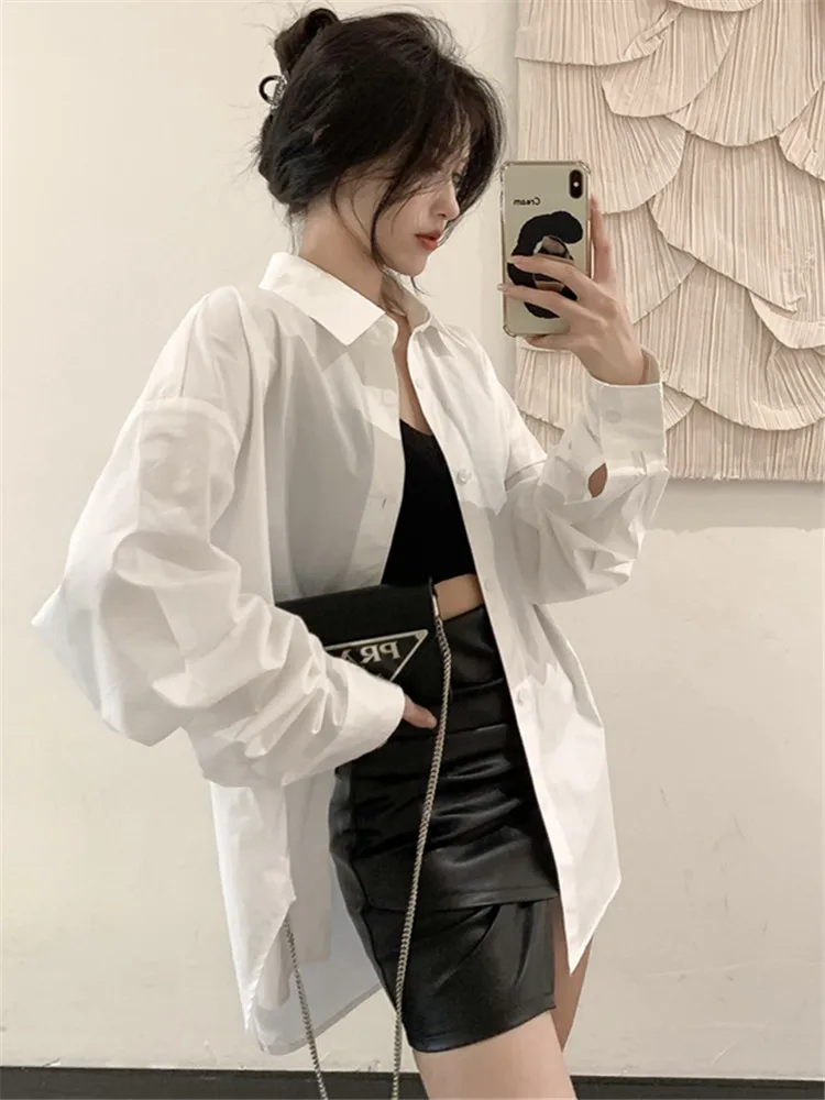 Ele White irt Jaet feminino primavera outono high-end sensação sli lindo top doce picante menina coreana sle solto...