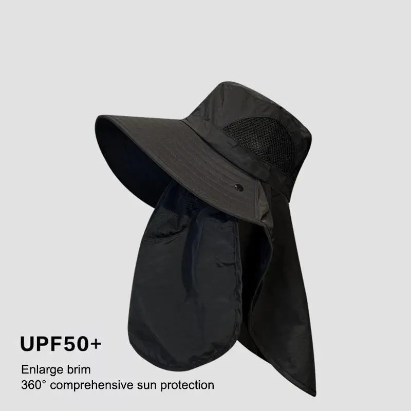 (.) Summer UV Protection Hiking Hat Quick-drying Wide Brim Outdoor Visor Bucket Hats Mesh Breathable Sun Hat Outdoor Cycling Hat