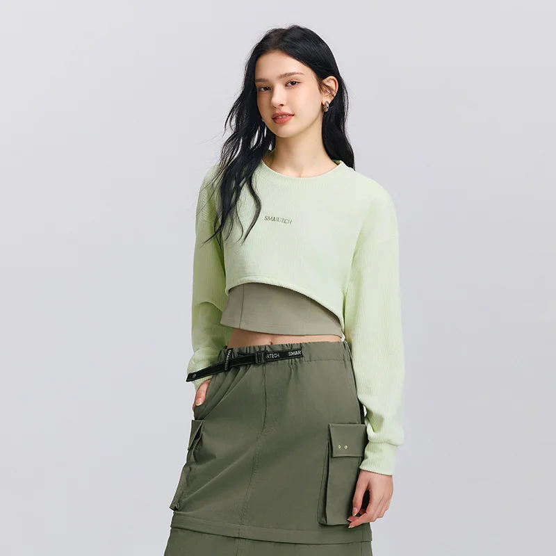 Semir Long Sleeve T-Shirt Women Short Style Top Slimming Vest 2025 New Spring Loose Two-piece Set