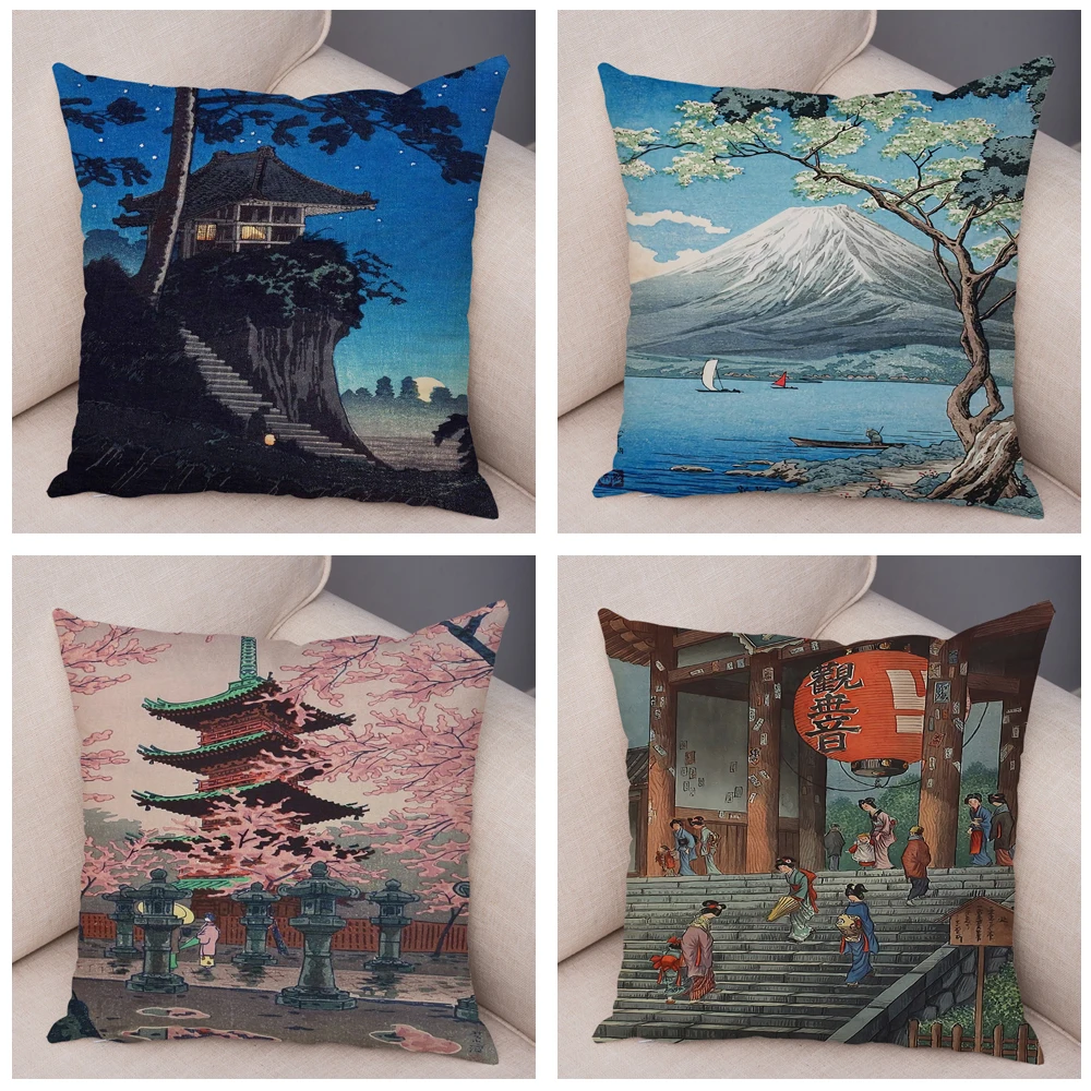 Japanese retro landscape printed pattern cushion cover for home living room sofa decoration throw pillow pillowcase