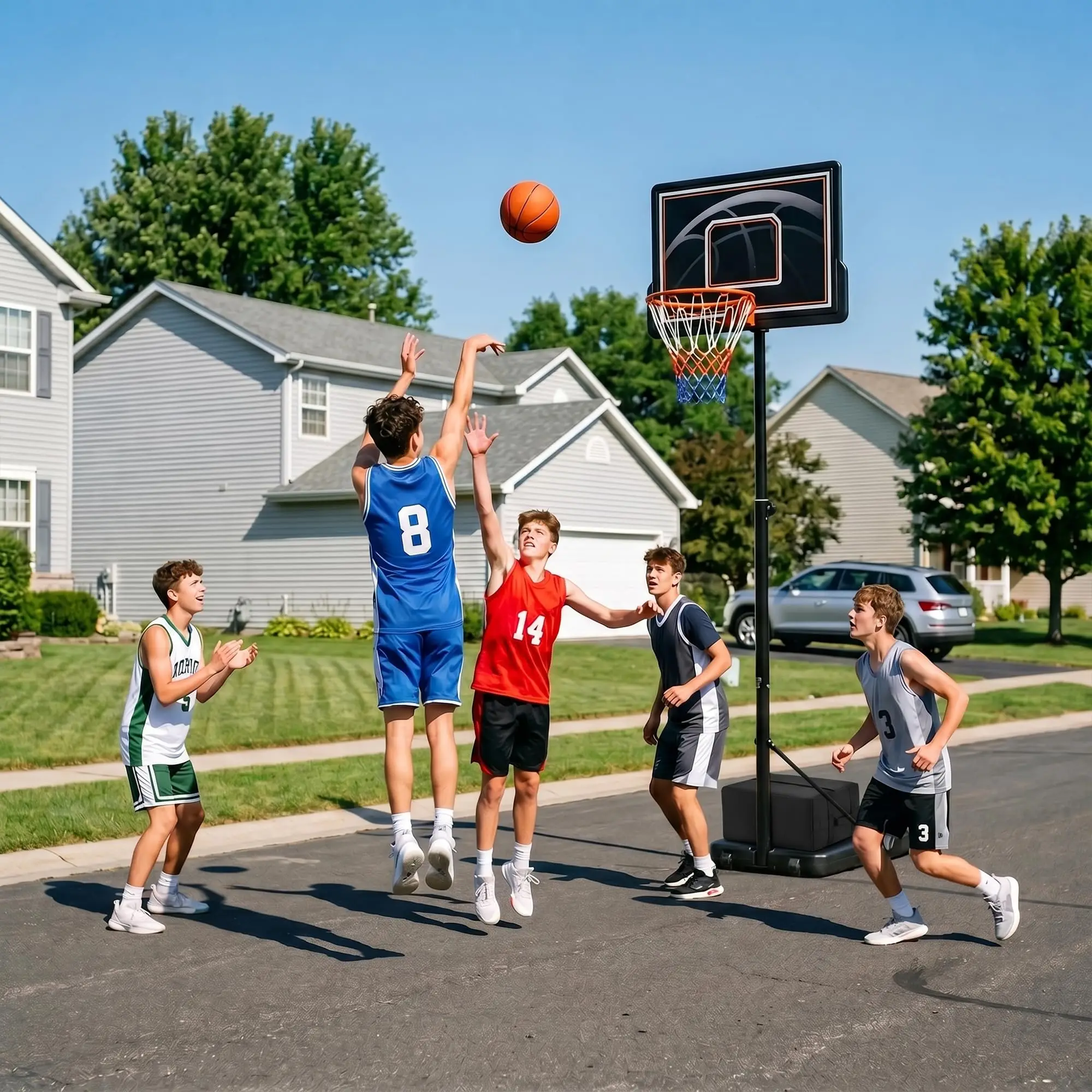 Adjustable Portable Basketball Hoop – Height 3-10FT – Heavy Duty Steel Frame – Fillable Base – Wheels for Easy Movement – Indoor/Outdoor Use