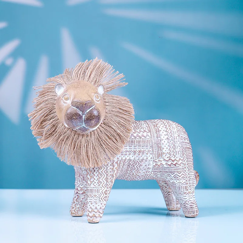 Imitation Linen Resin Hand Woven Cute Style Lion Animal Handicrafts Office Desktop Decoration Ornaments Children'S Toys Birthday