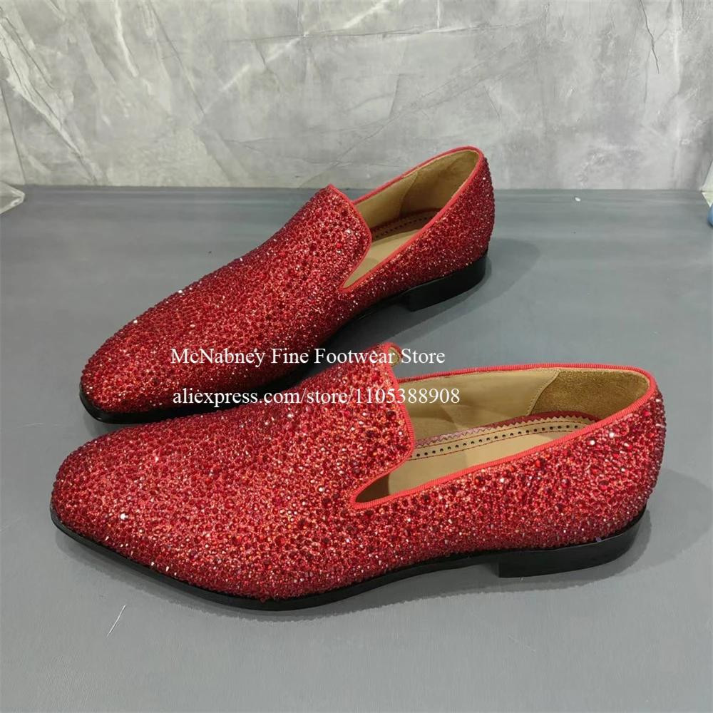 

Rhinestone Embellished Glitter Slip on Loafers Sparkling Shiny Surface Fashion Gentleman Dress Shoes for Men Party Wedding