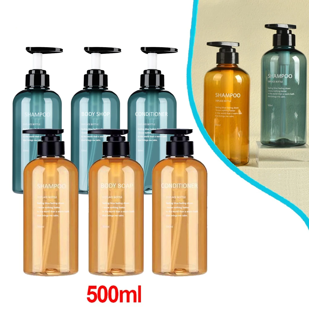 3Pcs/Set 500ML Soap Dispenser Bottle Plastic Hand Pump Refillable Bathroom Lotion Shampoo Shower Gel Empty Container with Letter