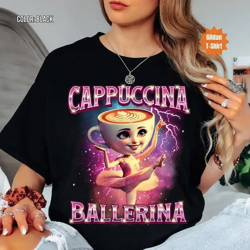 Cappuccina Ballerina Shirt, Italian Brainrot T-Shirt, Bootleg Rap Tee, Brainrot Shirt, Cappuccino Meme, Weird Funny Shirt