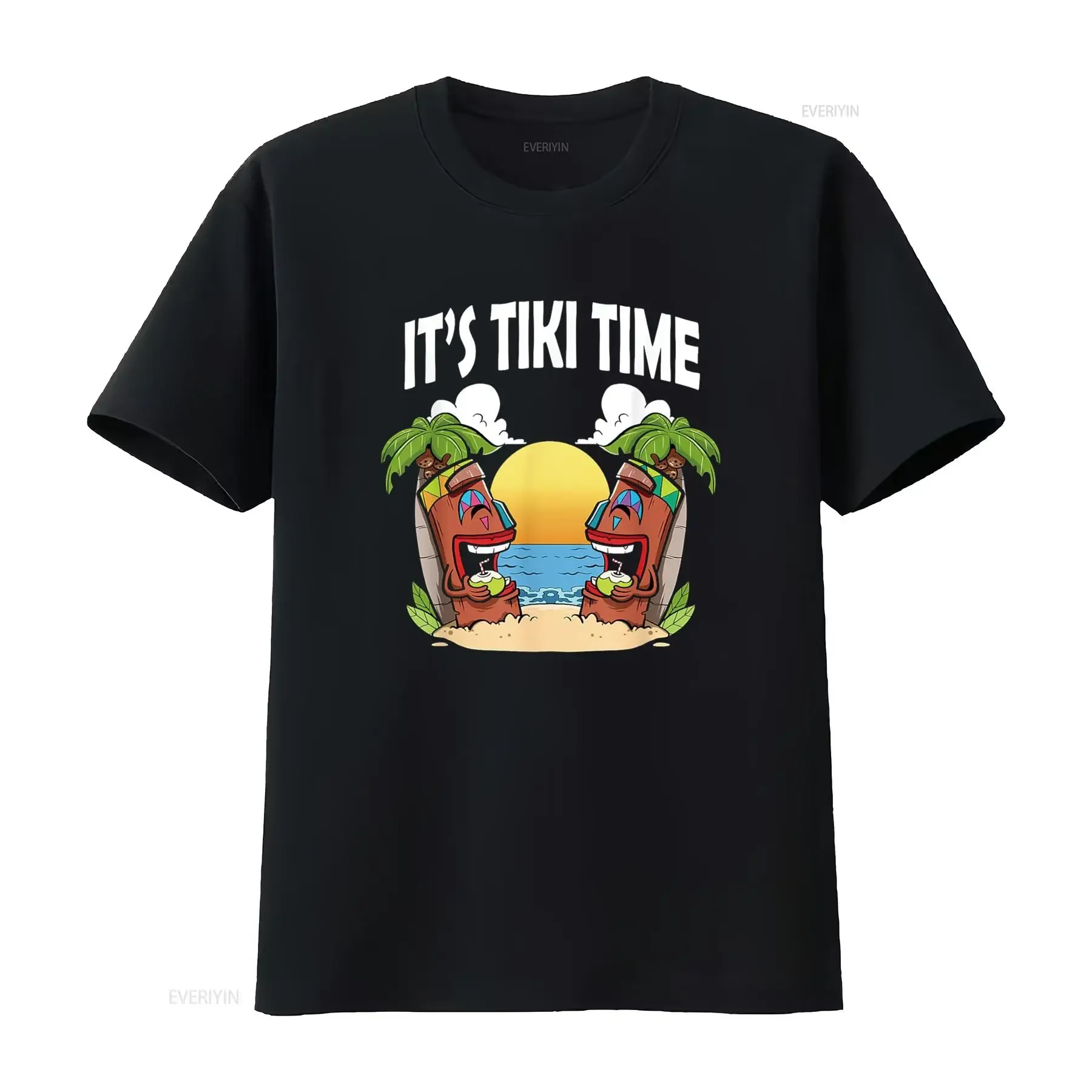 Tiki T Shirt Men Head It s Time Hawaiian Luau Women vintage Washed Unisex Breathable Stretched Slightly graphic Casual