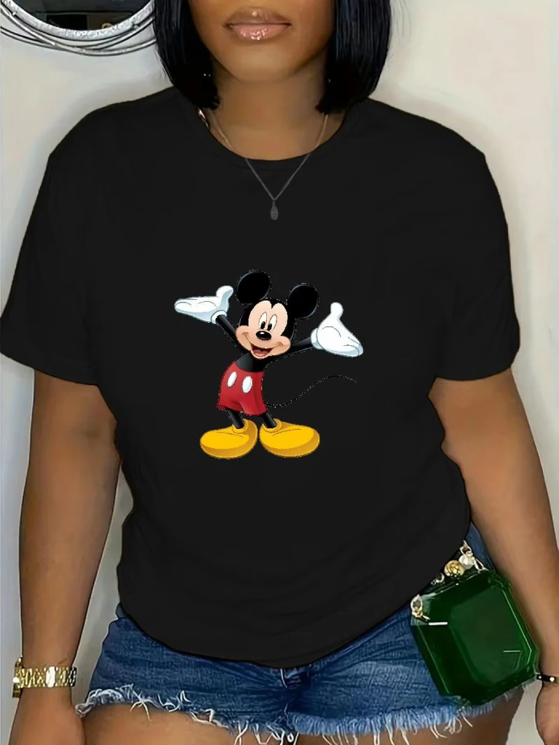 

Оригинальная футболка с мультяшным принтом Микки и Минни, модная женская футболка больших размеров, новый летний свободный повседневный топ с короткими рукавами
