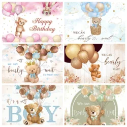 Arrière-plans personnalisés pour la photographie de nouveau-né, décor d'ours en peluche, décor de fête d'anniversaire d'enfant, montgolfière, baby shower, affiche de fond