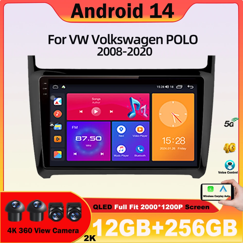 Android Car Radio For VW Volkswagen POLO 5 sedan 2008- 2020 Vedio Player GPS Radio Auto Navigation Carplay No DVD 2din 5G WIFI