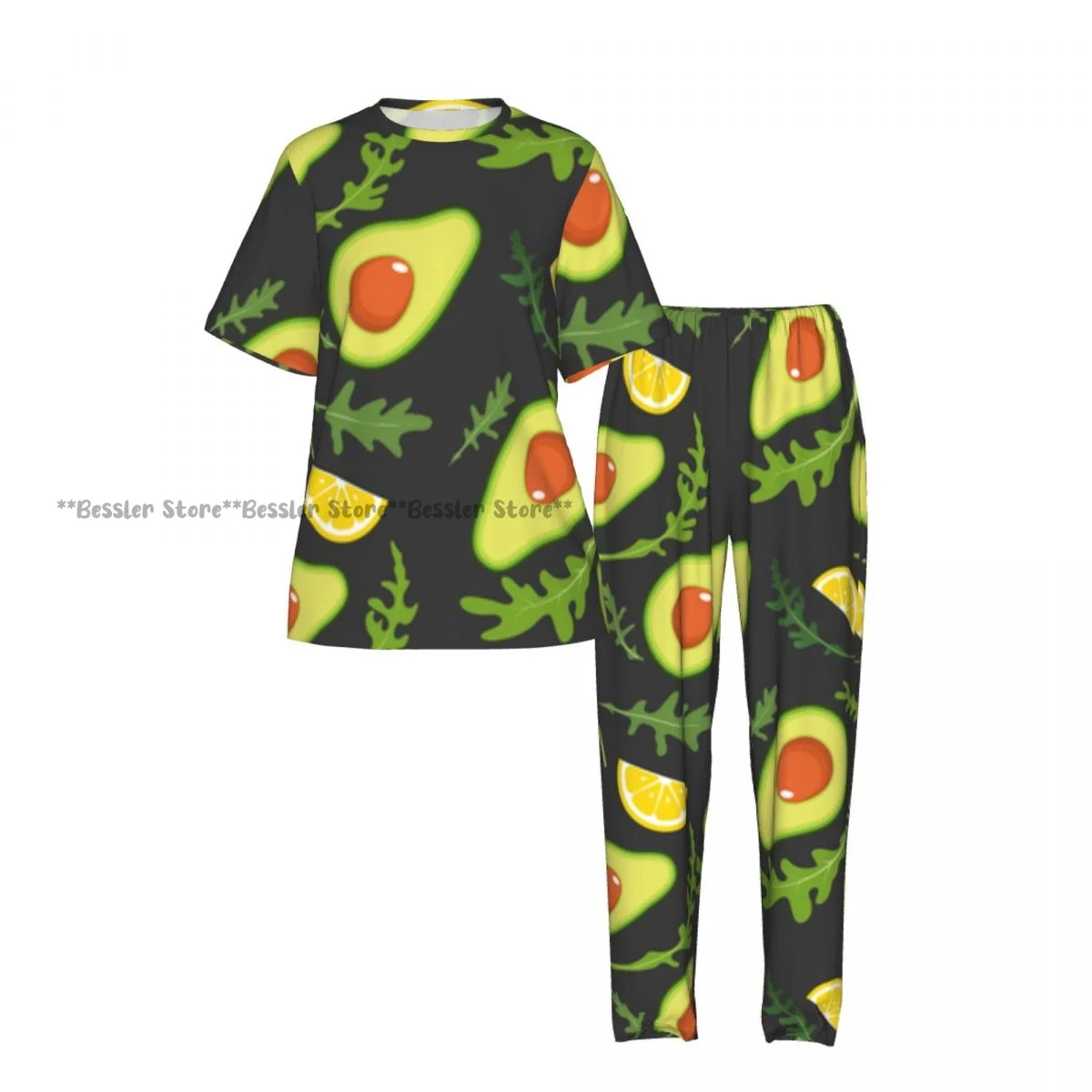 Women Pajama Sets Lounge Sleepwear Avocado Arugula And Lemon Slice Short Sleeve Nightwear