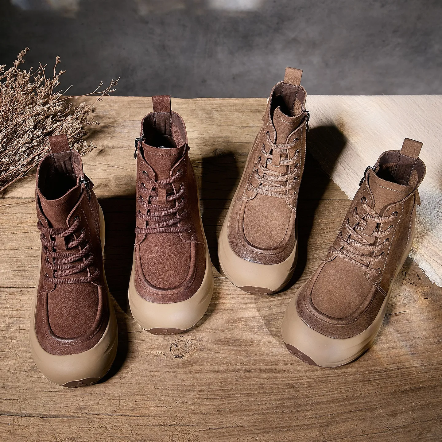 

Birkuir Retro Flat Platfrom Ankle Boots For Women Short Boots Lace Up Zippers Shoes 2025 Genuine Leather Handmade Short Boots