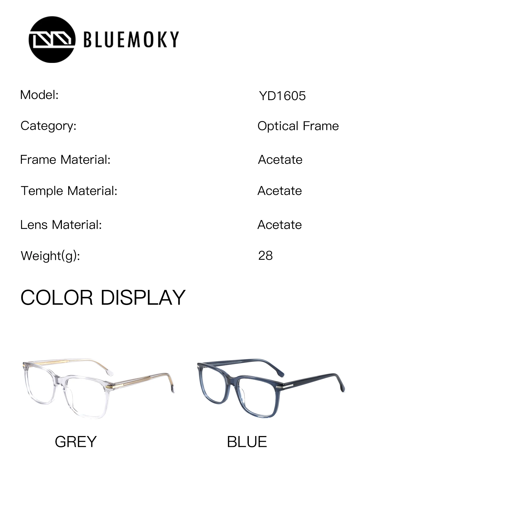BLUEMOKY M Size Square Transparent Grey Prescription Glasses Photochromic Anti Blue Light Acetate Multifocal Myopia EyewearMen