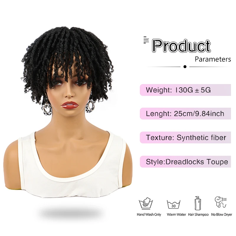 Synthetic Hair Afro Curly Hair Short Dreadlock Half Wig Topper Hair Clips in Hairpiece For Men & Women