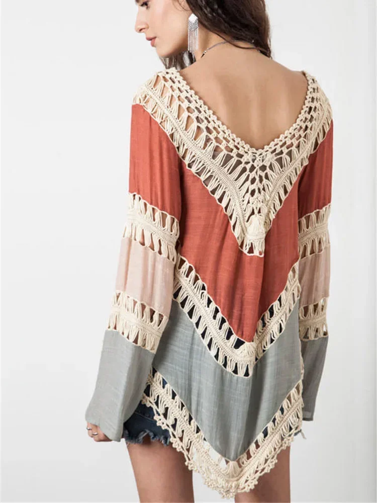 OIINAA ビーチカバーアップ女性ビキニカバーアップスプライス中空アウトボタン半袖夏 2025 ビーチファッション休暇ビーチウェア