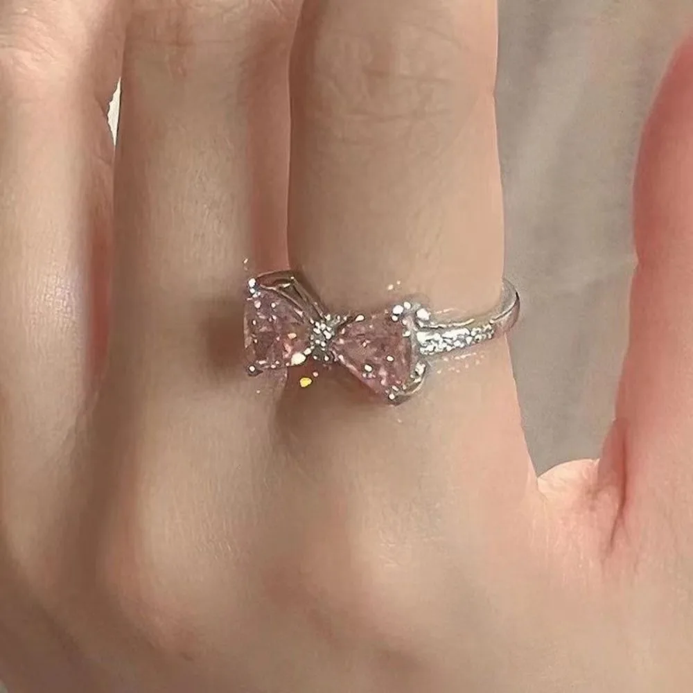 Fashion Pink Bowknot Finger Ring Exquisite Sweet Bow-tie Ring Adjustable Jewelry Bowknot Opening Ring Girls