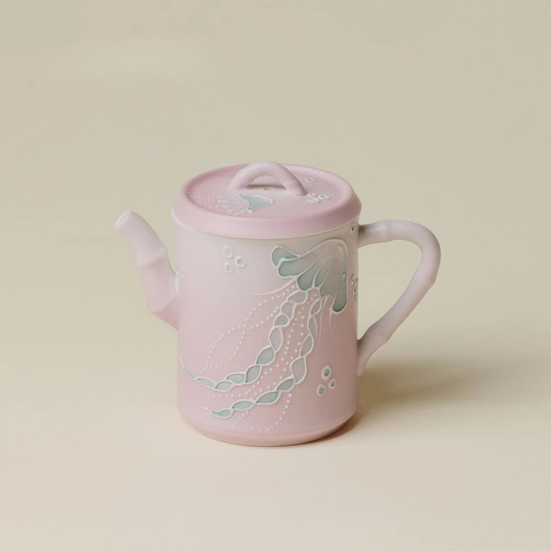 Hand Painted Jellyfish Ceramic Bamboo Teapot for Gongfu Tea Home Drinkware Use Office Tea Water Brewing Cup Kettle Teapot