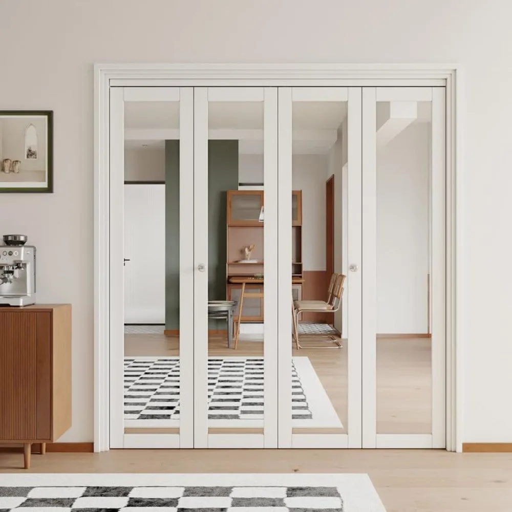 Double 36" x 80" Doors Opening, One Side Mirrored Closet Door Hardware Kit Included, Solid MDF Interior Folding Door Easy