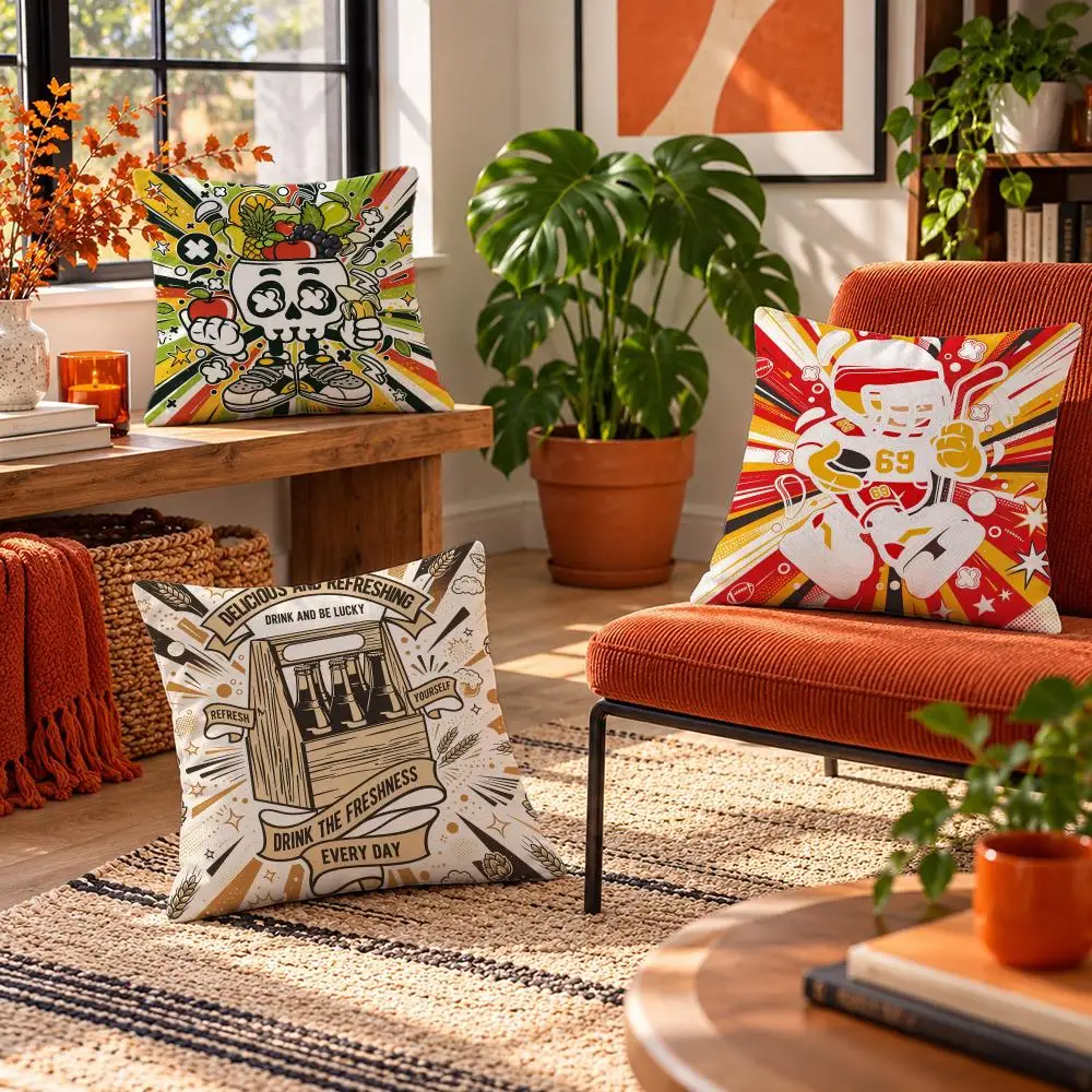 art Retro Badge Poster Cushion Cover Short Plush Throw Pillow Cover Soft Cozy Cushion Case for Sofa Bedroom Home Decor Gift