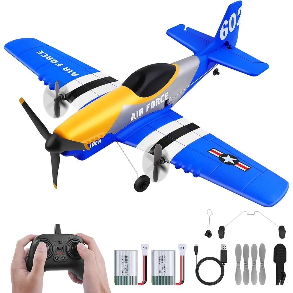 Avião de combate Mustang RC P51D de 3 canais de 2,4 GHz com estabilização de giroscópio e 2 baterias incluídas