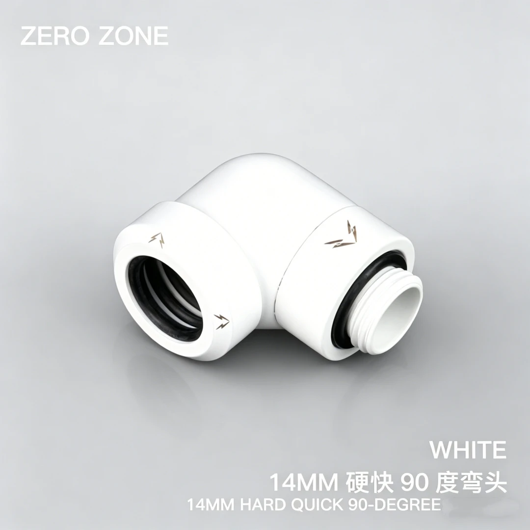 

Фитинг для водяного охлаждения ZeroZone, поворотный угловой фитинг G1/4" на 90 градусов, для жестких трубок с внешним диаметром 14 мм, белый.