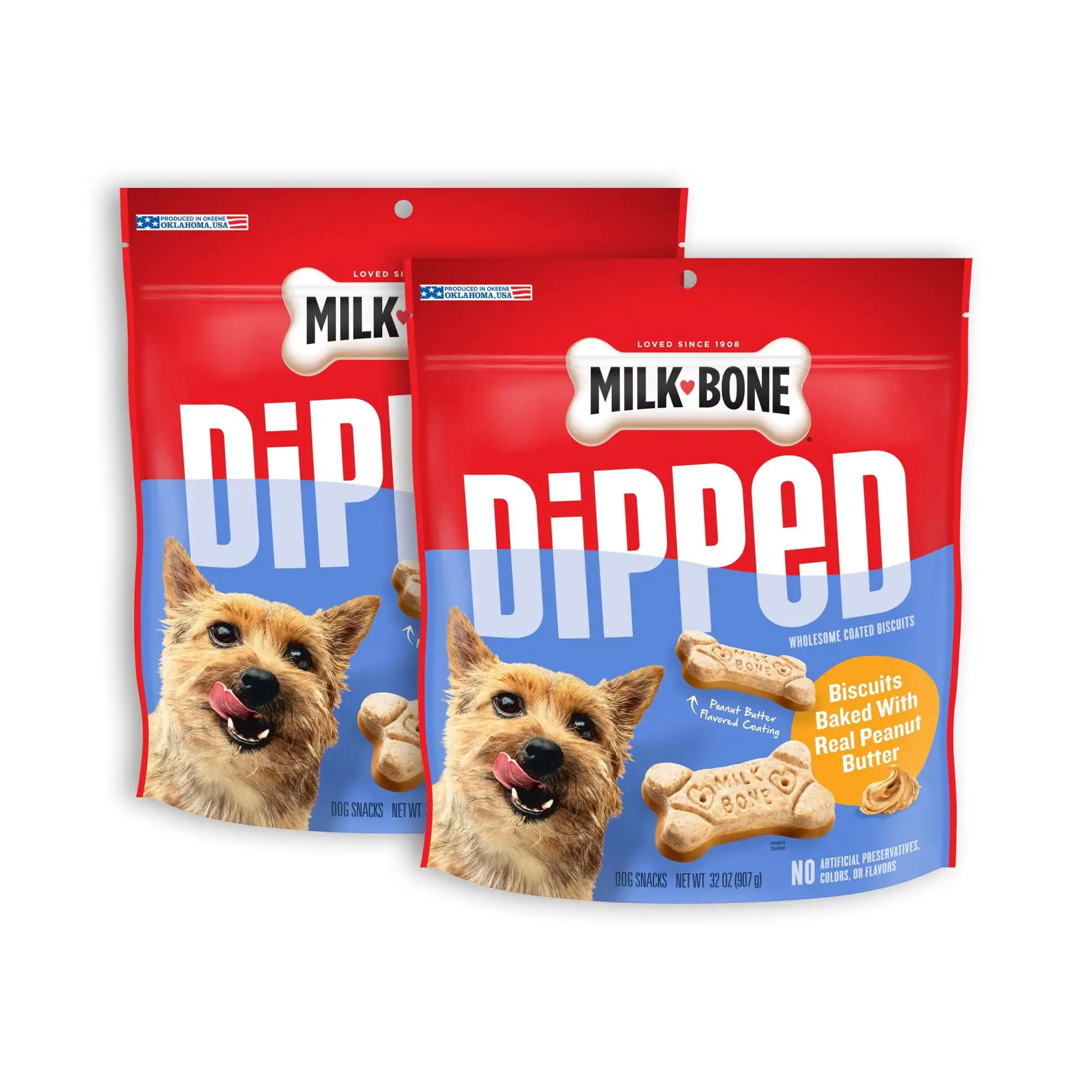 Galletas de perro sumergidas horneadas con mantequilla de cacahuete Real, 32 oz, 2 bolsas