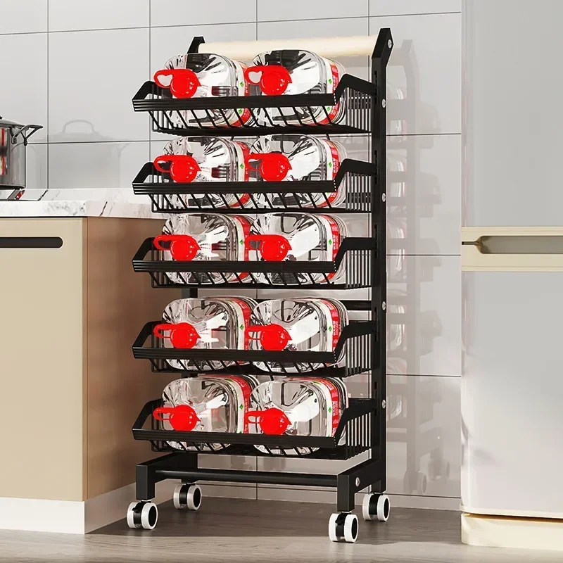 Portable kitchen storage rack, vegetable basket, floor to floor, multiple layers of fruit and vegetable storage basket, multi-fu