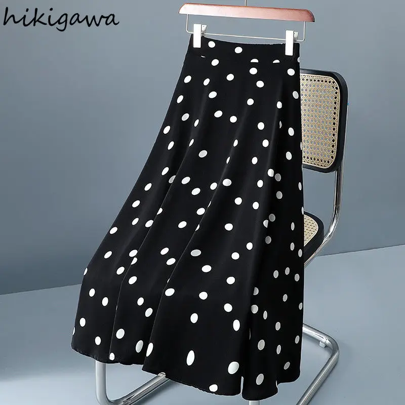 Vintag Polka Dot Rokken Vrouwen Elastische Taille Grote Swing Saia Losse Chiffon Zomer Saia Chique Koreaanse Rok 2024 Faldas Mujer De Moda