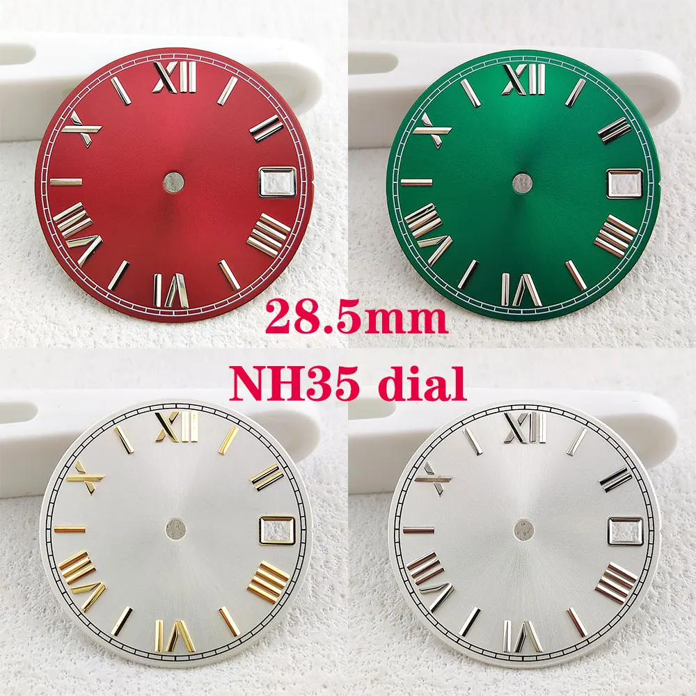 

Циферблат часов 28,5 мм без логотипа, циферблат с римскими цифрами NH35 без логотипа, возможность нанесения логотипа, подходит для механизма NH35, аксессуары для часов.