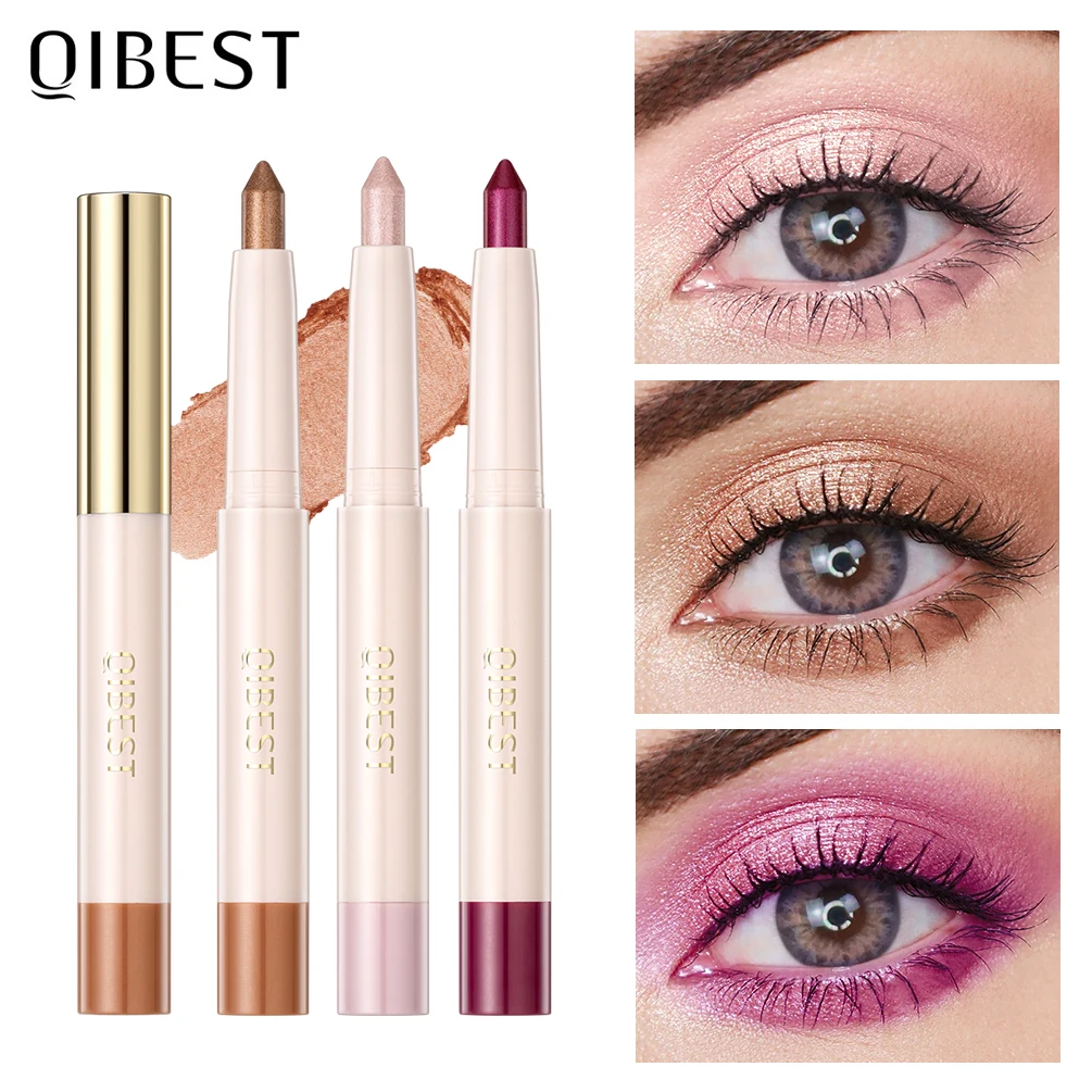 QIBEST Glitzer-Lidschattenstift, langlebiger Lidschattenstift, Make-up, Schimmer, Lidschatten, Textmarker, Aufhellung, liegende Seidenraupe