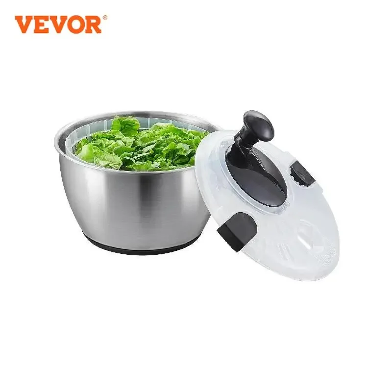 VEVOR Salad Spinner 4.75Qt One-handed Stainless Steel Easy Press Large Vegetable Dryer Washer for Greens Herbs Berries Fruits