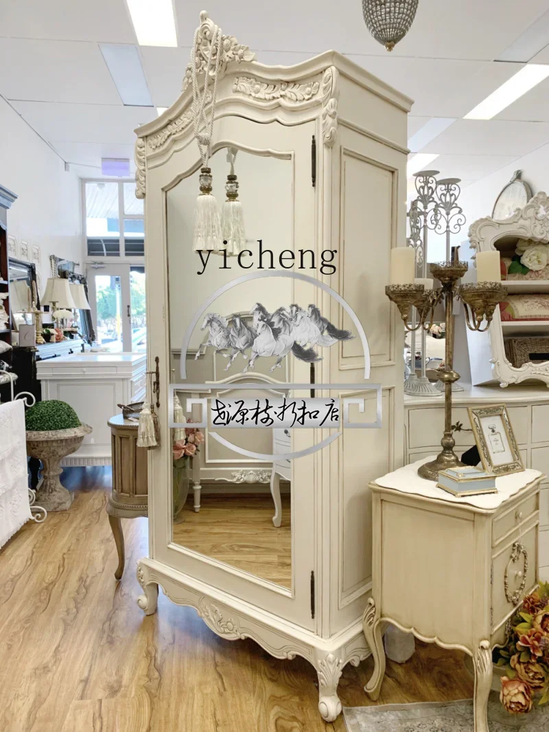 b19birch old wardrobe, carved mirror wardrobe storage cabinet furniture home