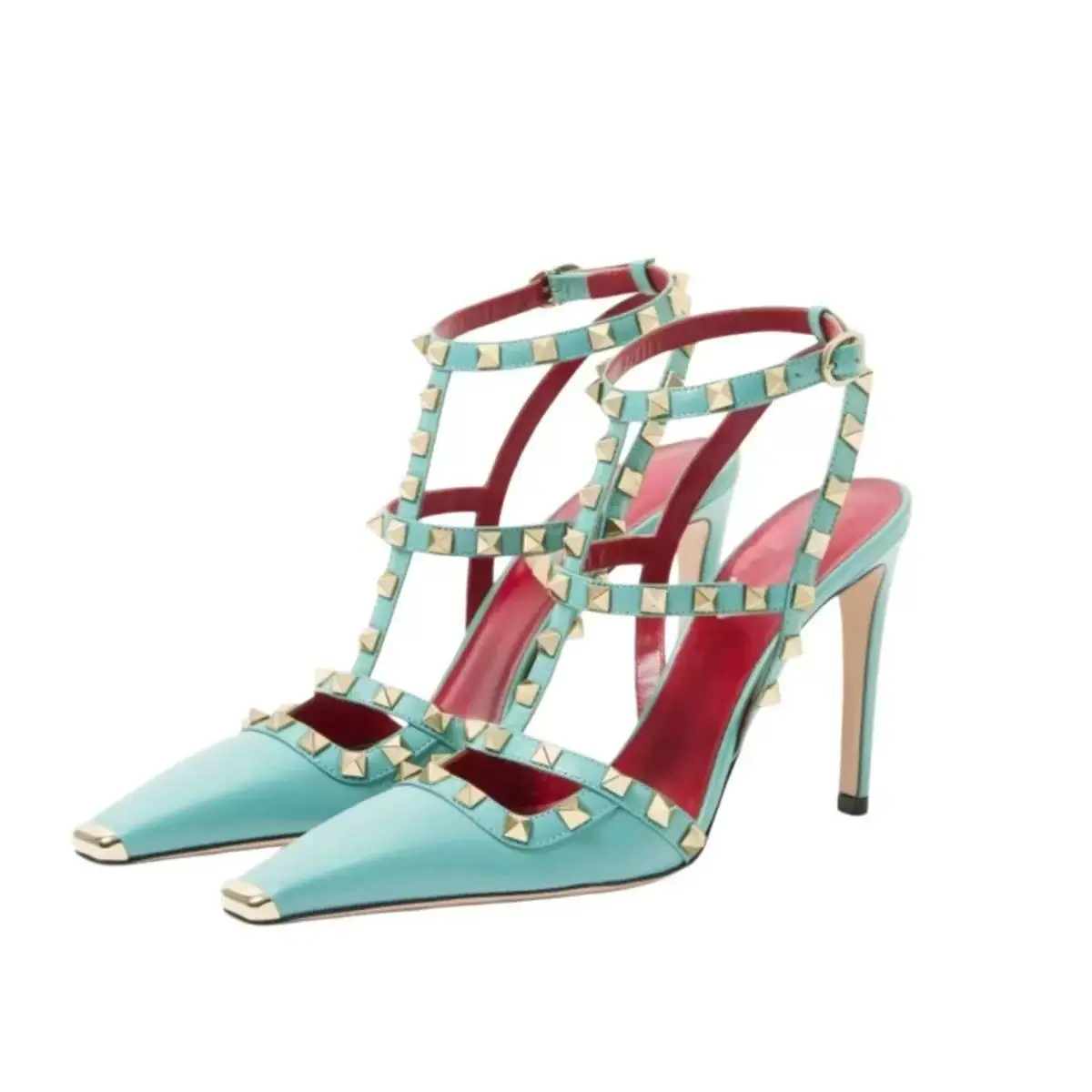 Women Rock Studded High Heels Pumps Pointed Toe Ankle Strap Sandals Luxury Designer Style Party Wedding Shoes 35-43