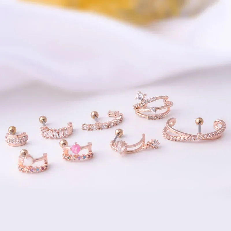 

1pc Unusual Semi-circular Arc Stainless Steel Earrings Jewelry Woman Trend Piercing Stud Earrings for Teens Ear Cuffs