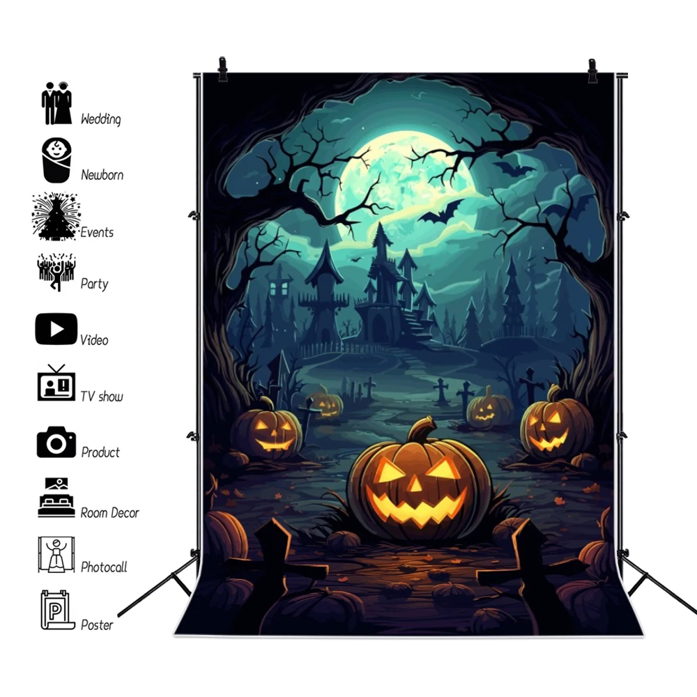 خلفية الهالوين للتصوير الفوتوغرافي، خلفية فانوس مقبرة مخيفة، خلفية رائعة لحفلات الهالوين، لافتة دعائم استوديو الصور