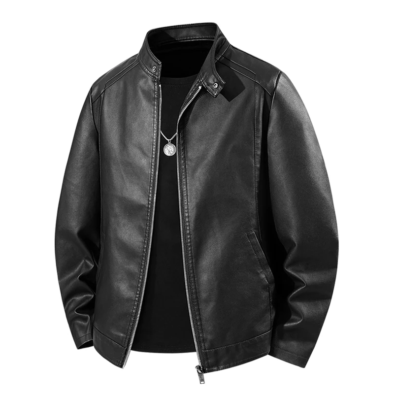 

Pop Spring Autumn Stand Collar Leather Jackets Men Black Motorcycles Casual PU Outwear Coats Male Zipper Streetwear Leather Jack