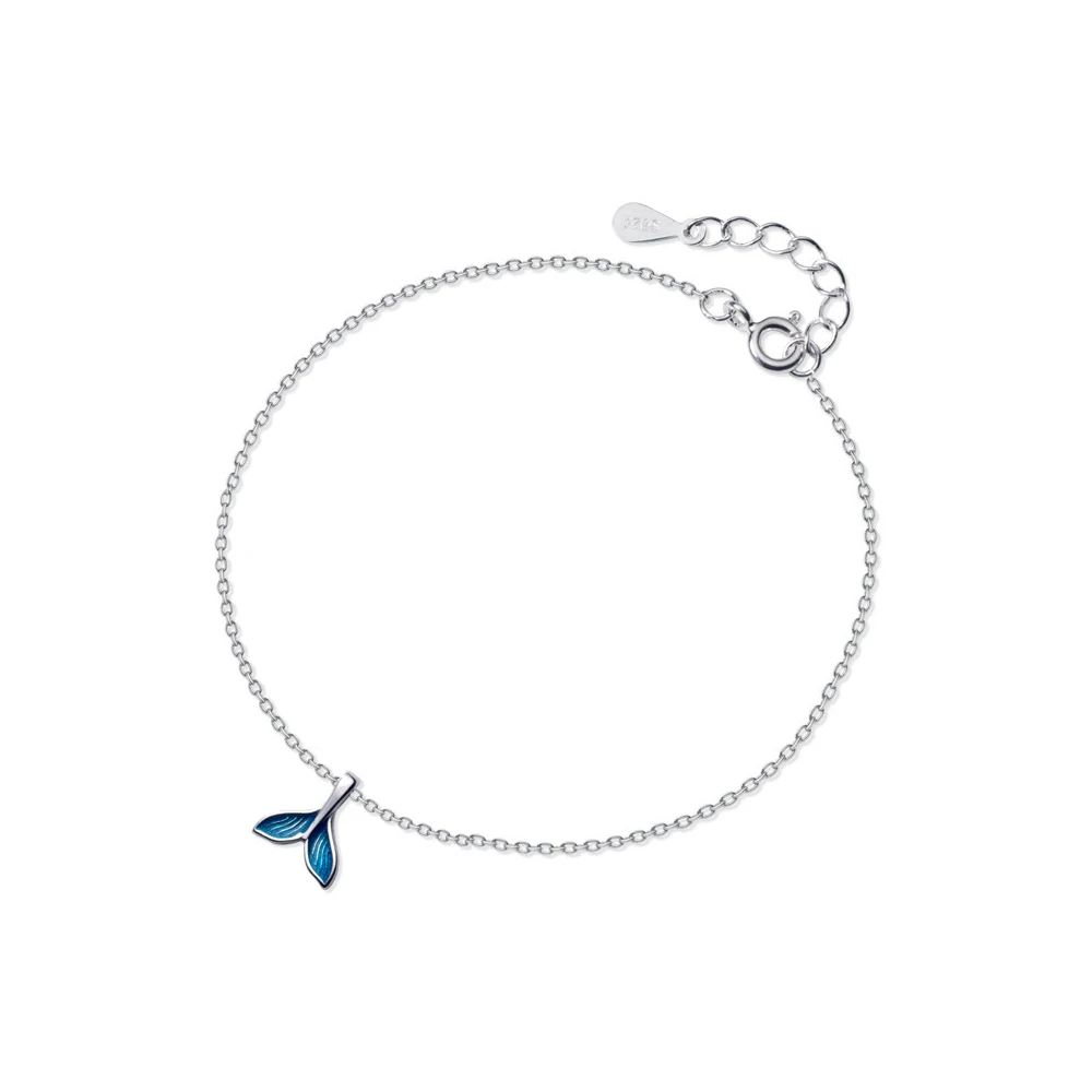 Modian Bule Enamel Mermaid Tail Anklet for Women Authentic 925 Sterling Silver Simple Animal Link Chain Anklet Fine Jewelry Gift