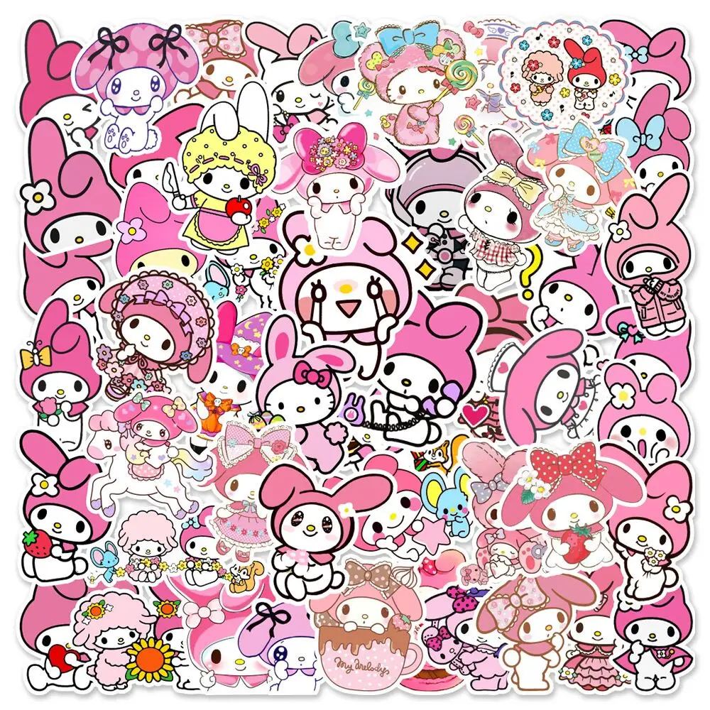 Pegatinas de dibujos animados de My Melody para niños, calcomanías adhesivas de color rosa Kawaii para equipaje, portátil, teléfono, regalo, 10/50 piezas