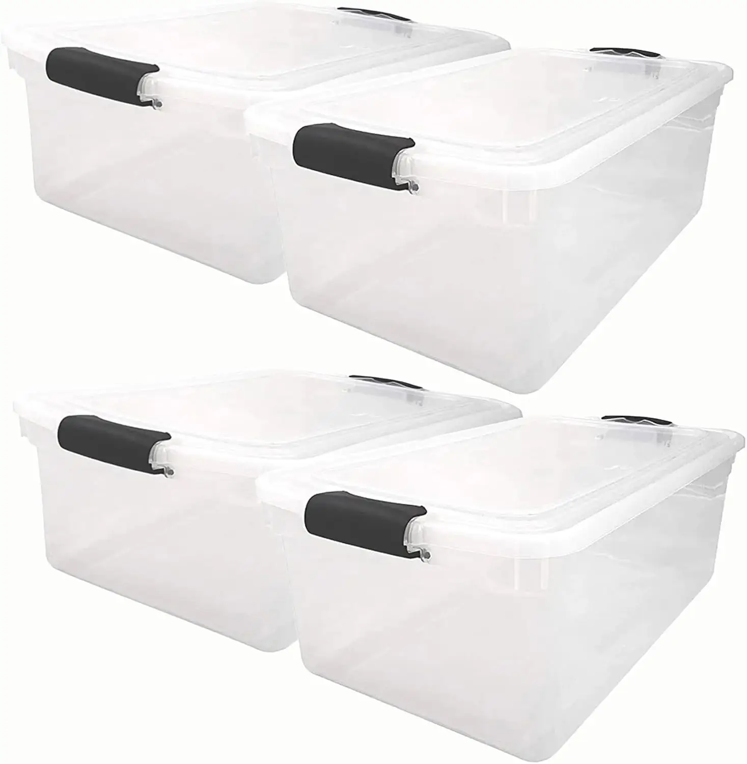 

Plastic Storage Containers with Latching Lids, Stacklable Storage Bin for Home and Office Organization, Black Latches, 4 Pack