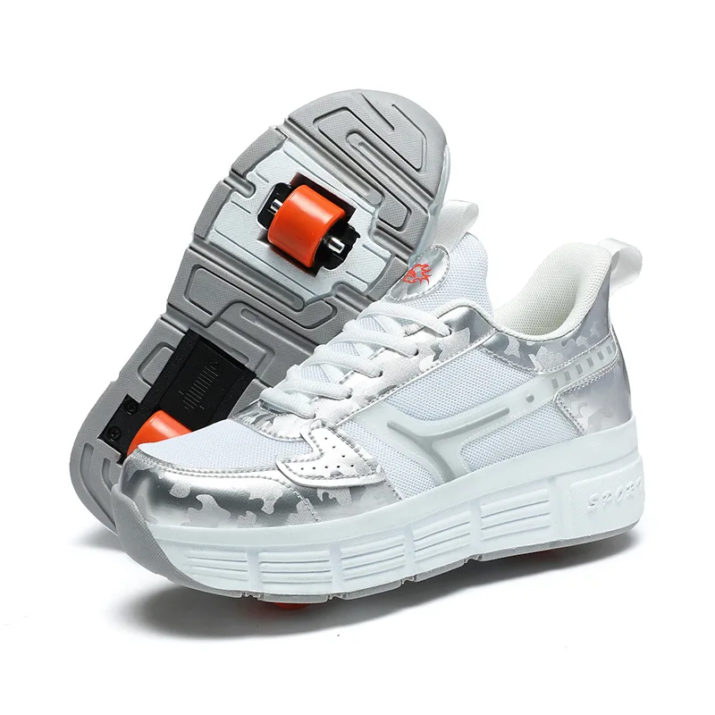 Roller Shoes, One-Click Retractable Wheels, Breathable for Kids, Teens, Boys & Girls