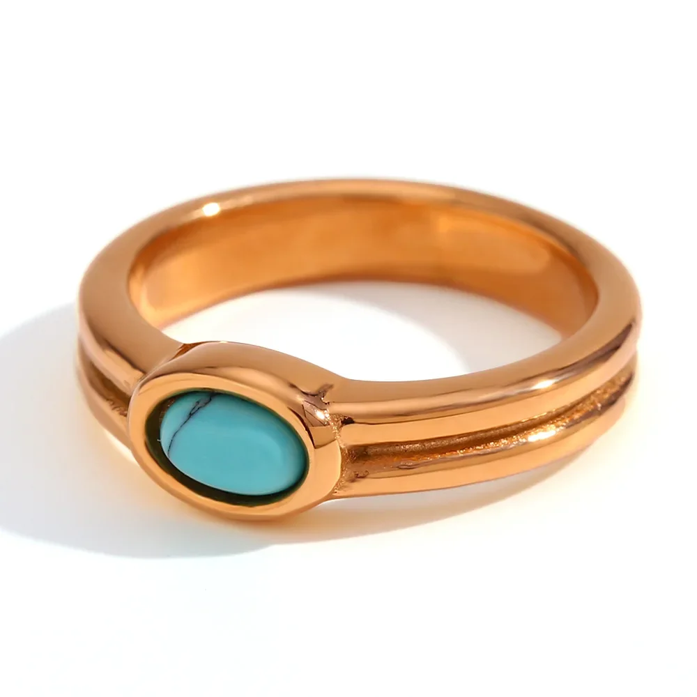 

Natural Stone Titanium Steel Ring Stainless Steel Gold-Plated Ring Jewelry Finger Accessories Gift