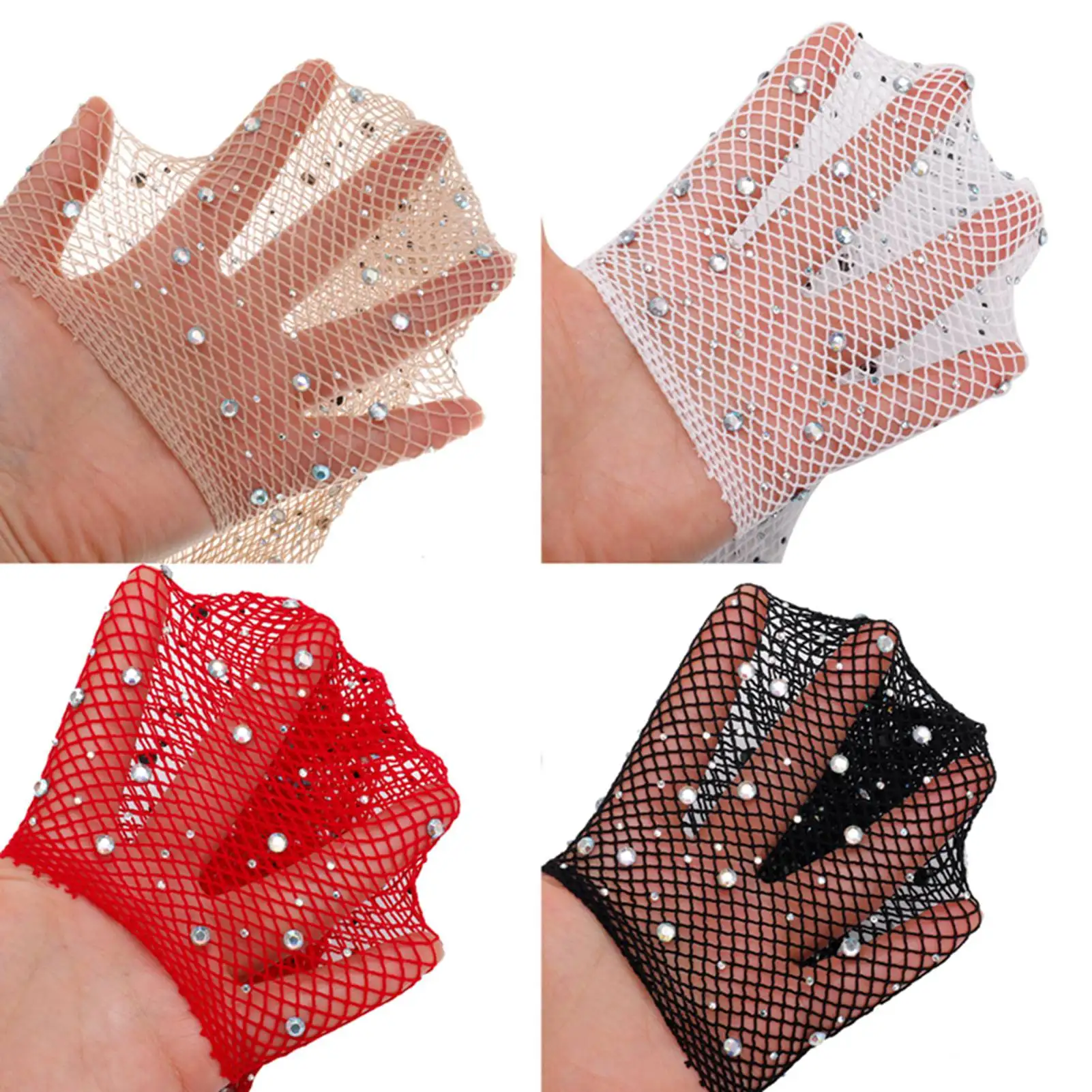 1 Paar Flits Diamant Mesh Retro Mesh Zwarte Handschoenen Europese En Amerikaanse Mode Stretch Kleur Diamant Dames Handschoenen