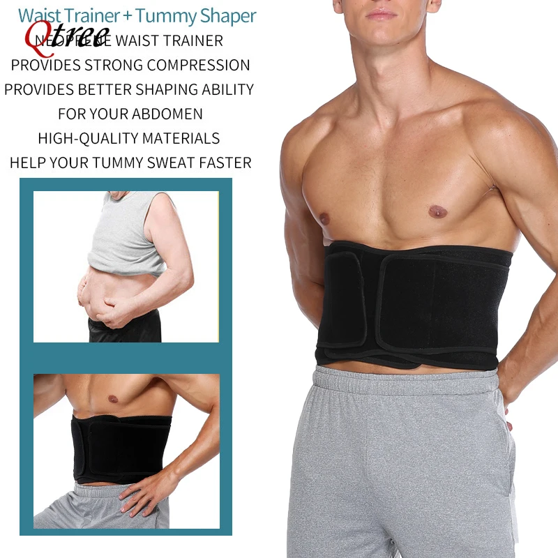 Qtree-Waist Trainer Masculino, Cinto para Perda de Peso, Modelador Corporal Emagrecedor, Espartilho Queimador de Gordura, Envoltório Suor Sauna, Correia Fitness Trimmer, Treino