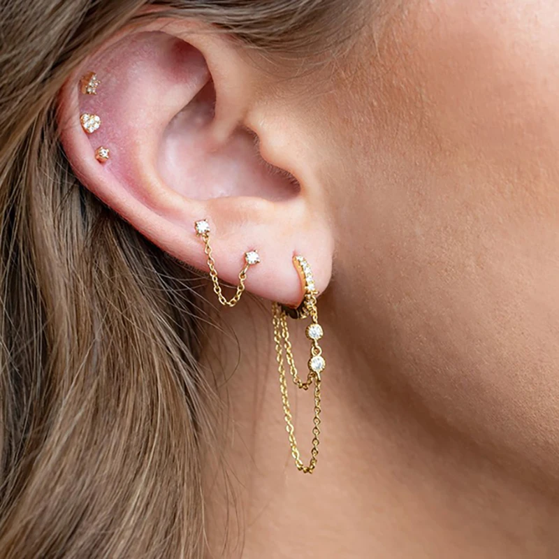 New Arrival kolczyki do uszu ze stali nierdzewnej łańcuszki z frędzlami kolczyki dla kobiet moda kryształowa cyrkonia spadek kolczyki Piercing biżuteria