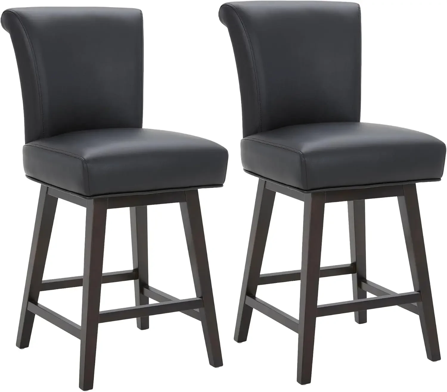 CHITA-Faux Couro giratório Bar Banquetas, Contra Altura, FSC Certified, Modern cadeira estofada, Cadeira giratória Barstool, 26 in, Conjunto de 2