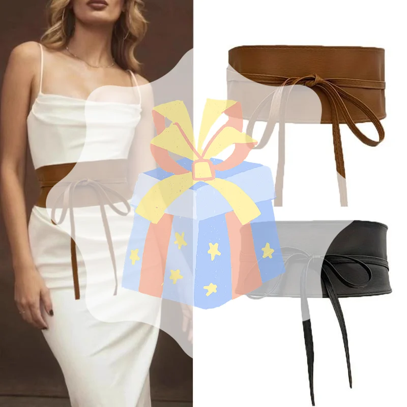 

Женский ремень в стиле бохо с бантом из искусственной кожи, пояс в стиле Оби, черный пояс, коричневый женский широкий корсетный пояс