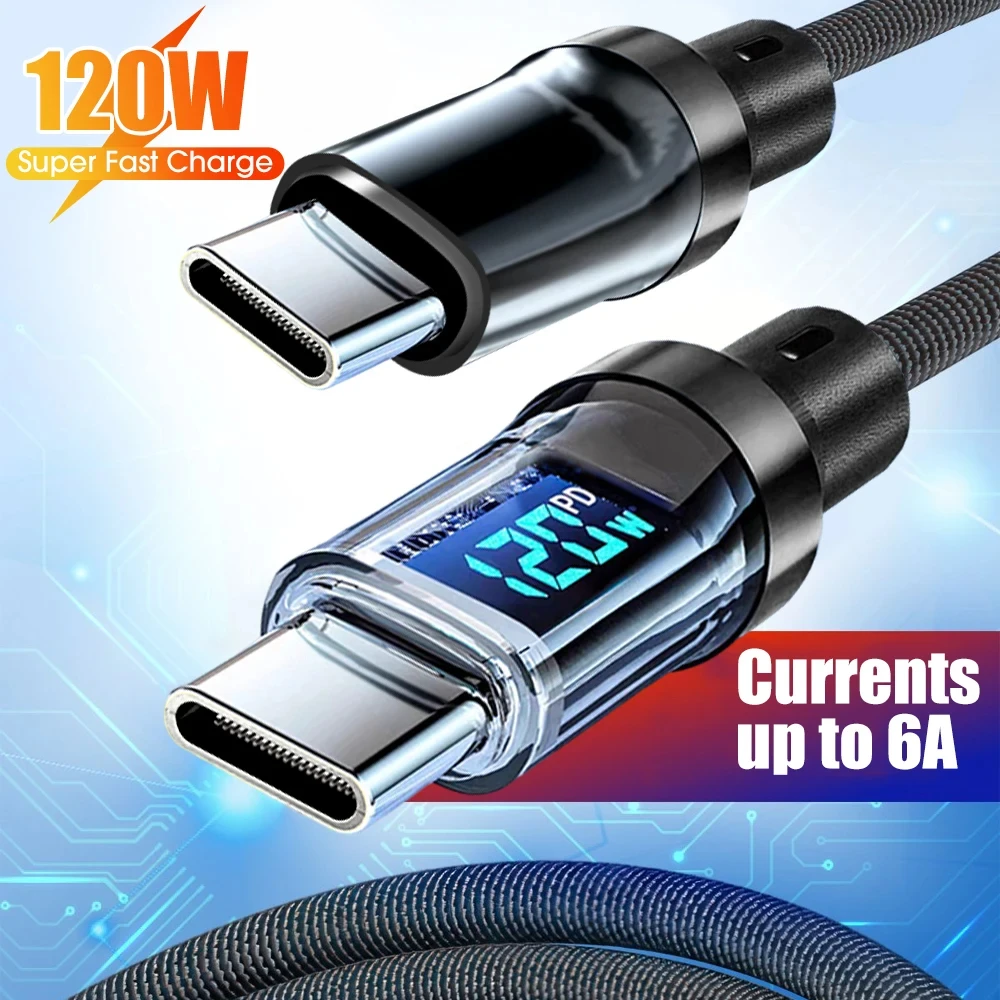 NNBILI 120W A-C and C-C Phone Super Fast Charging Cable with LED Display Screen, Not Compatible Xiaomi iPhone、Samsung