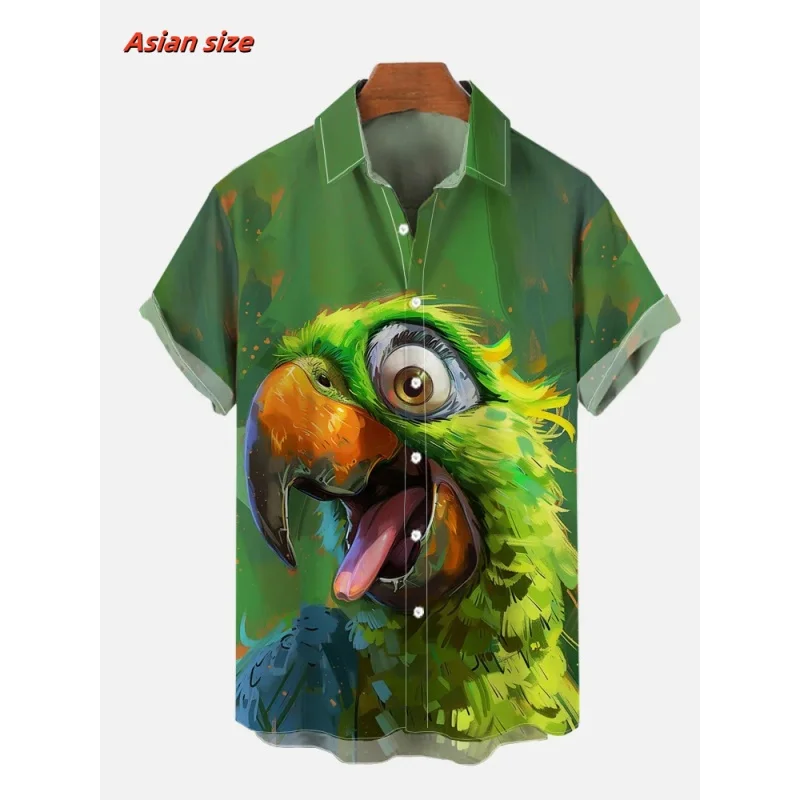 Dog Parrot Chicken Cow Pattern Hawaiian Shirt For Men Animal 3D Printed Short Sleeve Tops Casual Lapel Aloha Shirts Loose Blouse