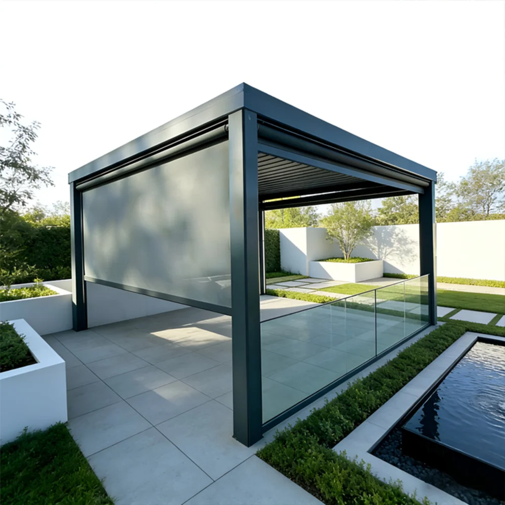 Rooftop Balcony Aluminum Pergola Louvered Gazebo Canopy Heavy Duty Outdoor Patio Shelter Waterproof UV Sunshade Garden Cover