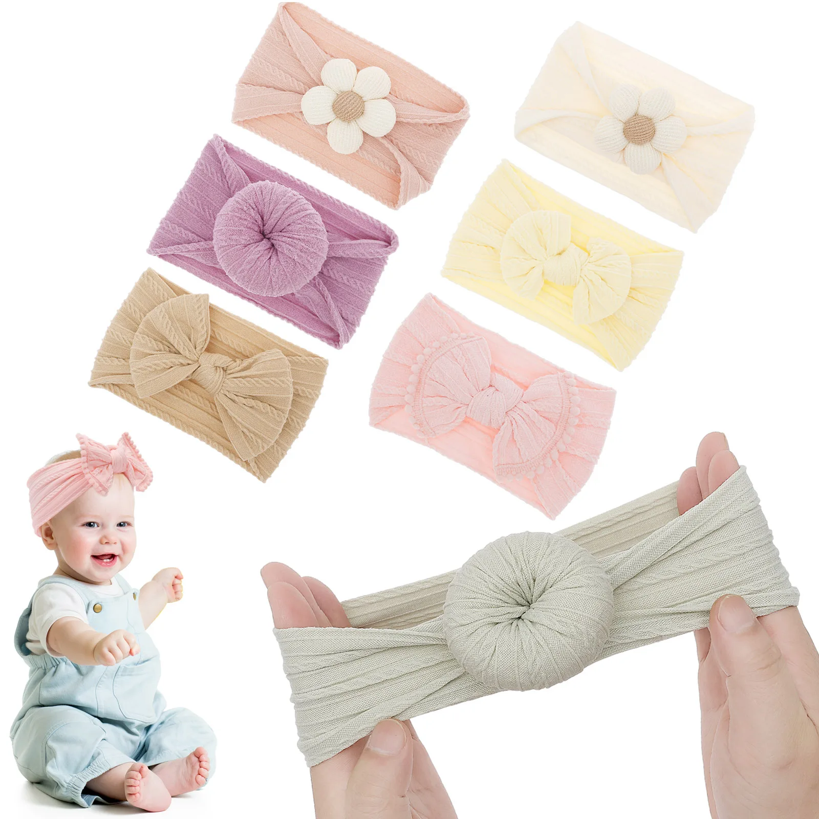 

8/16Pcs Baby Headbands Super Stretchy Soft Knot Headbands with Hair Bows Head Wrap Hair Accessories For Newborn Baby Girls