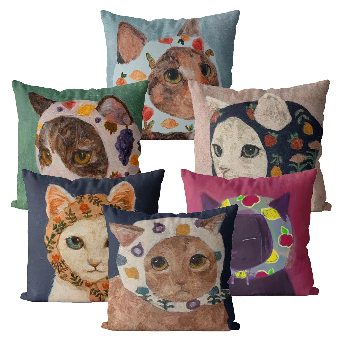 Vintage Cat Pillow Covers, Color Animal Pillow Cases, Bohemia Home Decor, Living Room Cushion Cover, 45*45 40*40